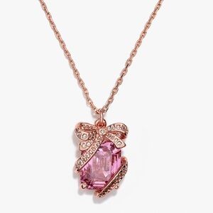 Kate Spade Ribbon Crystal Pendant Necklace in Rose Gold/Pink.